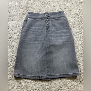 PrAna Jean Skirt Women's Grey Denim Pencil Straight Teacher Boho Grunge Preppy 0